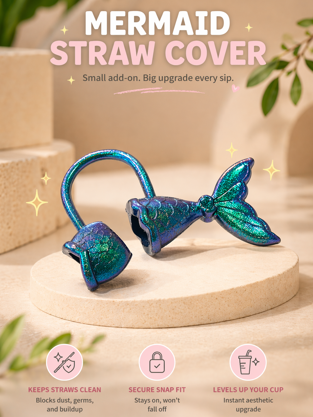 MermaidSeal™ Straw Cover (Leak-Proof • Dust Guard • 8–10mm Fit)