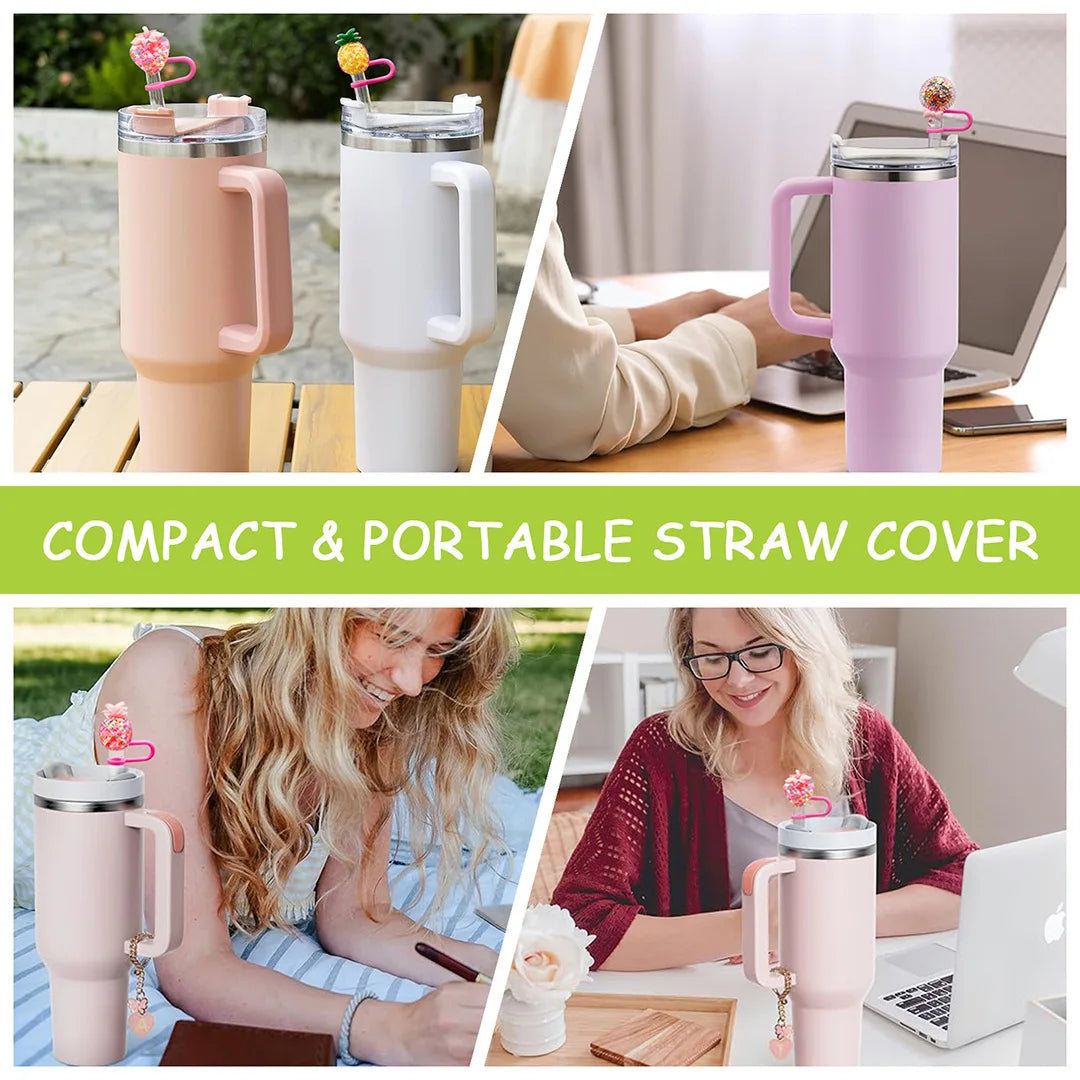 Kawaii Strawberry Straw Toppers – Spill-Proof & Dust-Proof Silicone Caps
