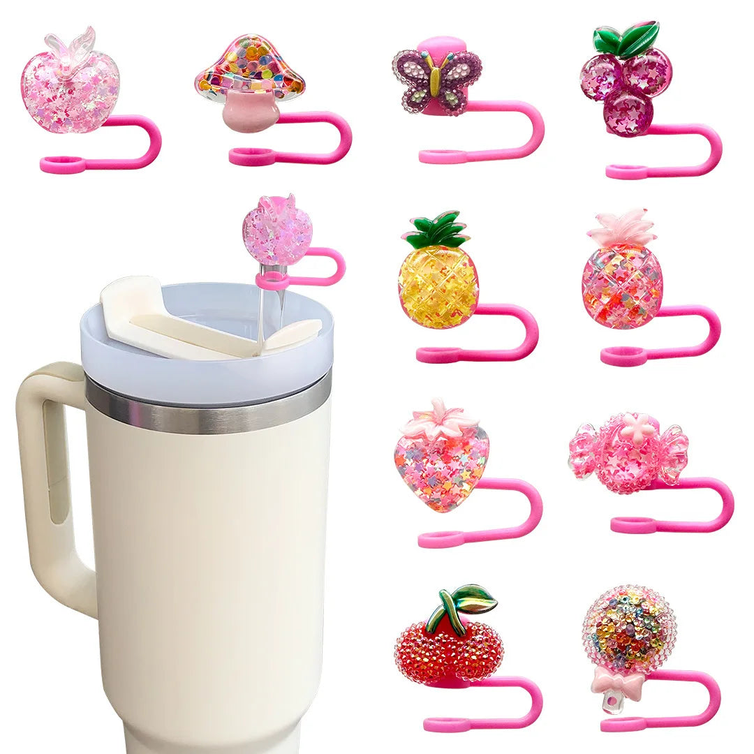 Kawaii Strawberry Straw Toppers – Spill-Proof & Dust-Proof Silicone Caps