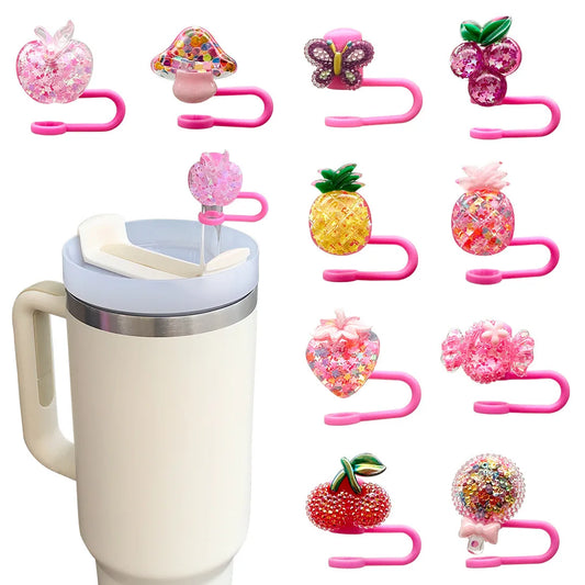 Kawaii Strawberry Straw Toppers – Spill-Proof & Dust-Proof Silicone Caps