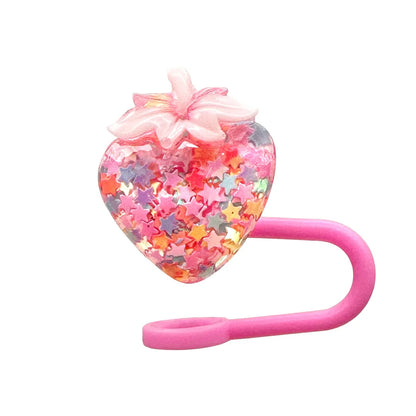 Kawaii Strawberry Straw Toppers – Spill-Proof & Dust-Proof Silicone Caps
