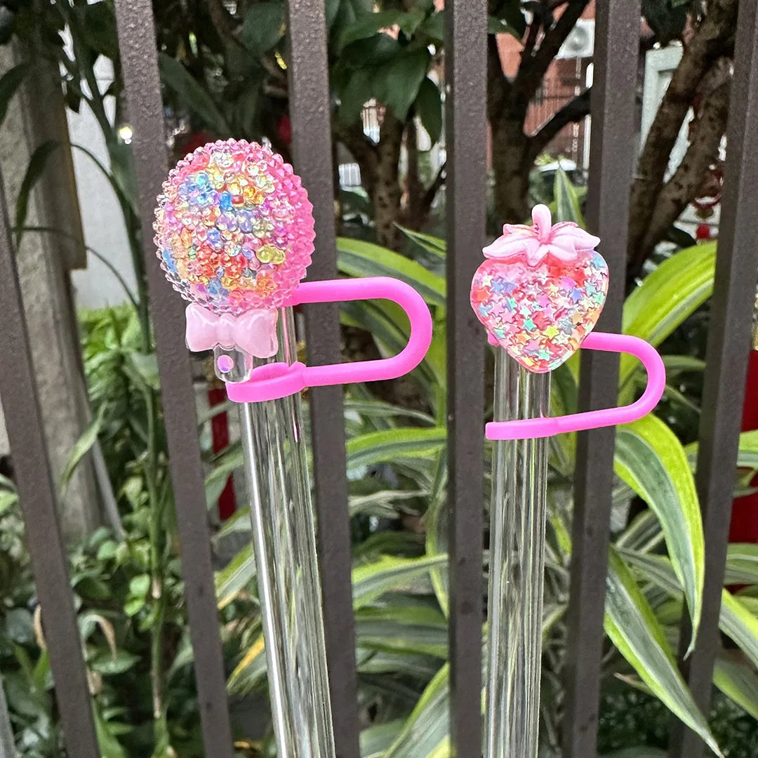 Kawaii Strawberry Straw Toppers – Spill-Proof & Dust-Proof Silicone Caps